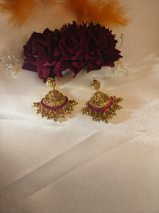 Emerald Golden Lakshmi Earrings