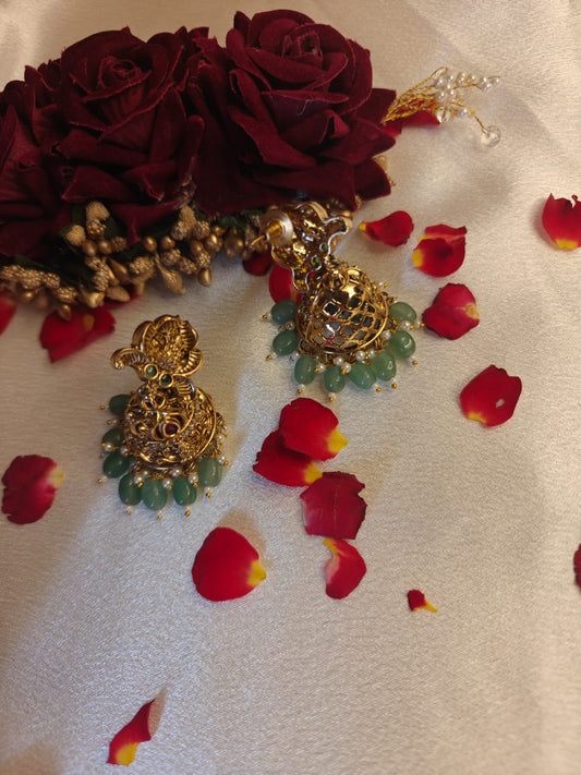 Gold Earrings with Green beads