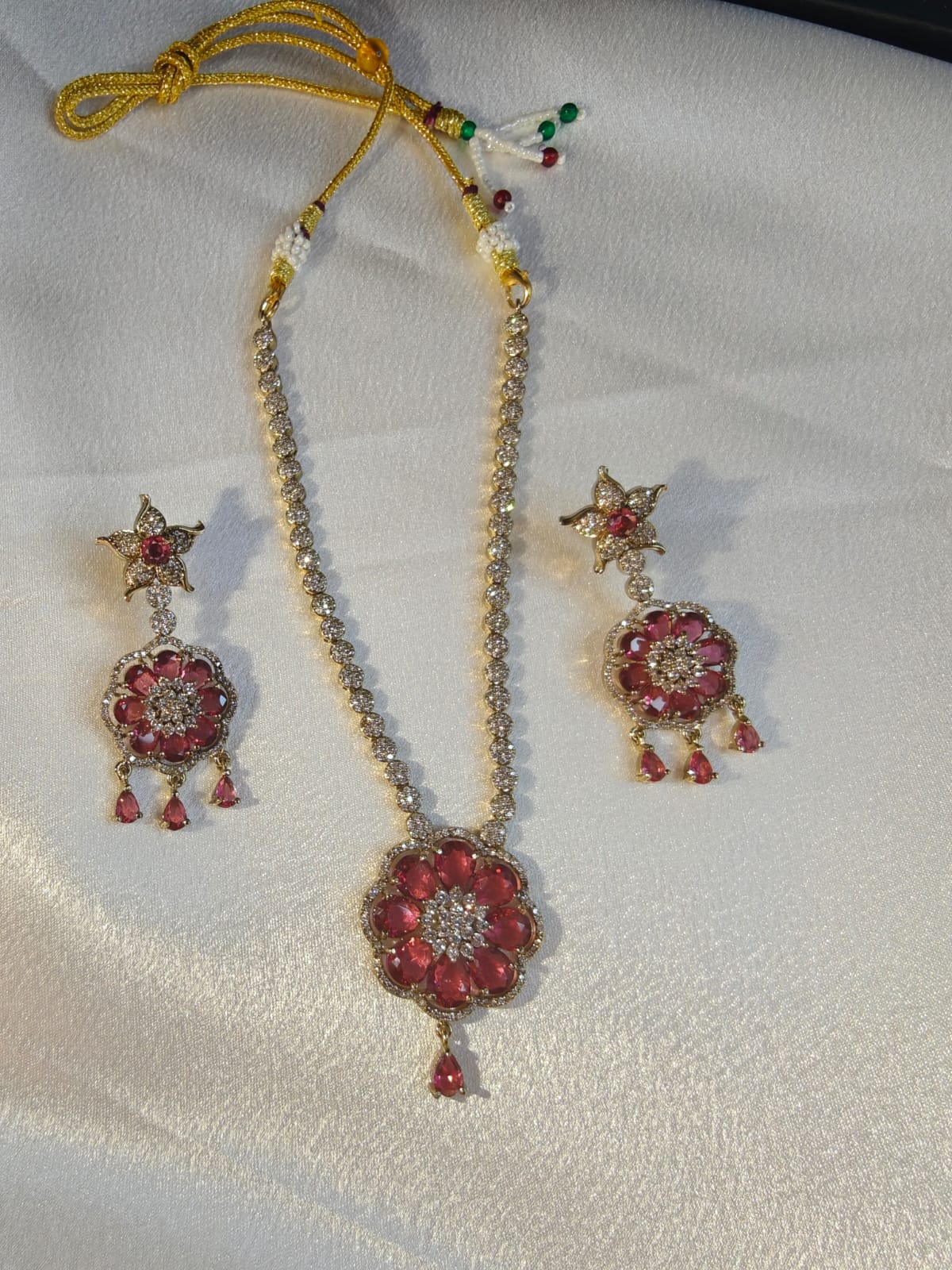 American Diamond Pink Stone Necklace Set