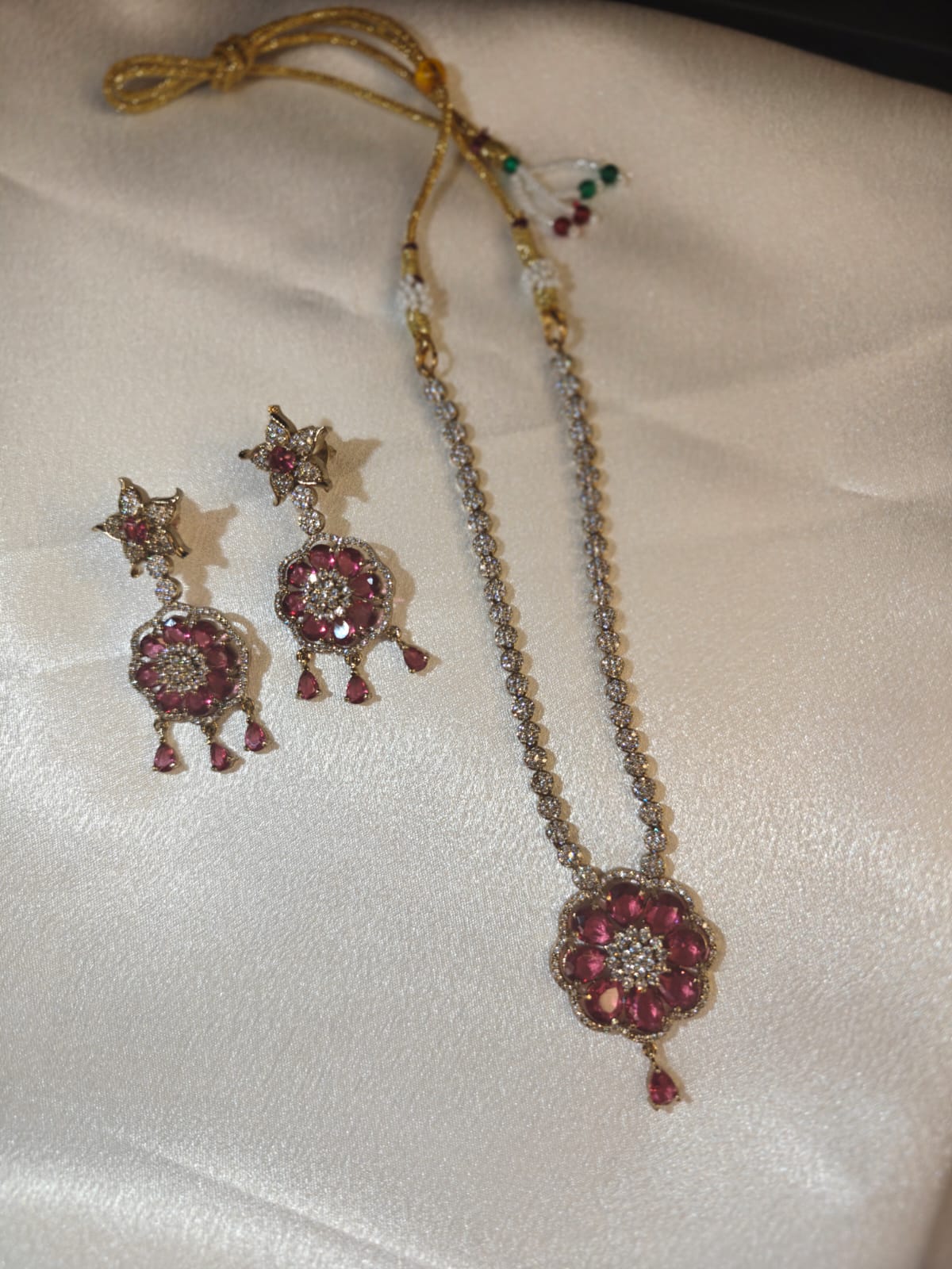 American Diamond Pink Stone Necklace Set