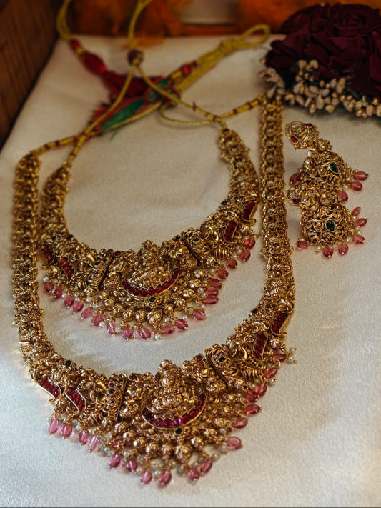 Bridal Pink & Pearl beads Necklace Haram Set