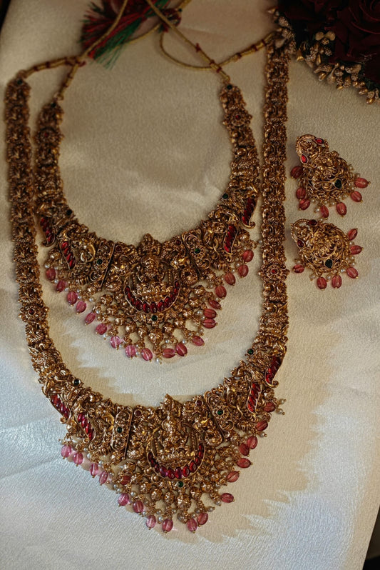 Bridal Pink & Pearl beads Necklace Haram Set