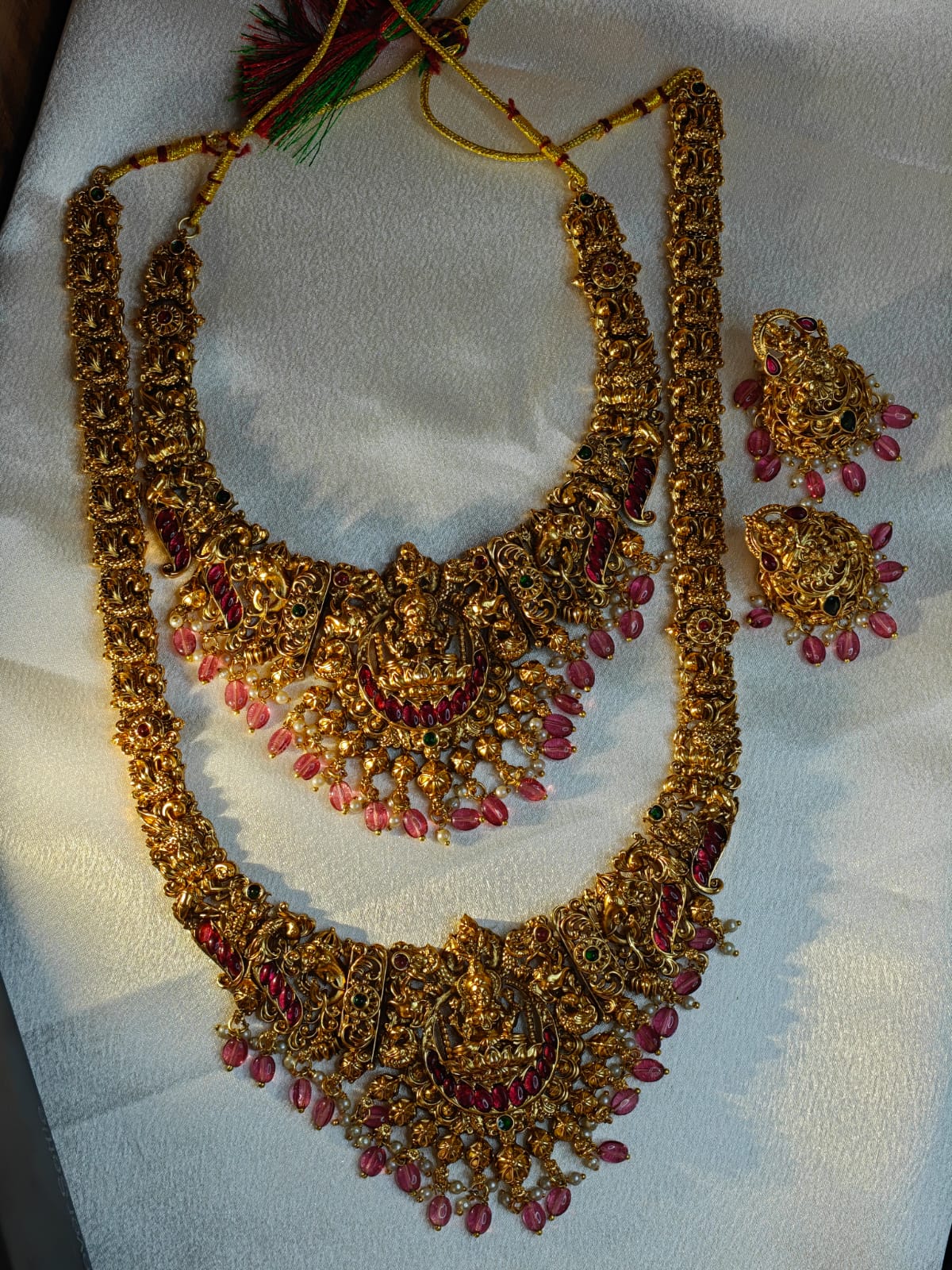 Bridal Pink & Pearl beads Necklace Haram Set