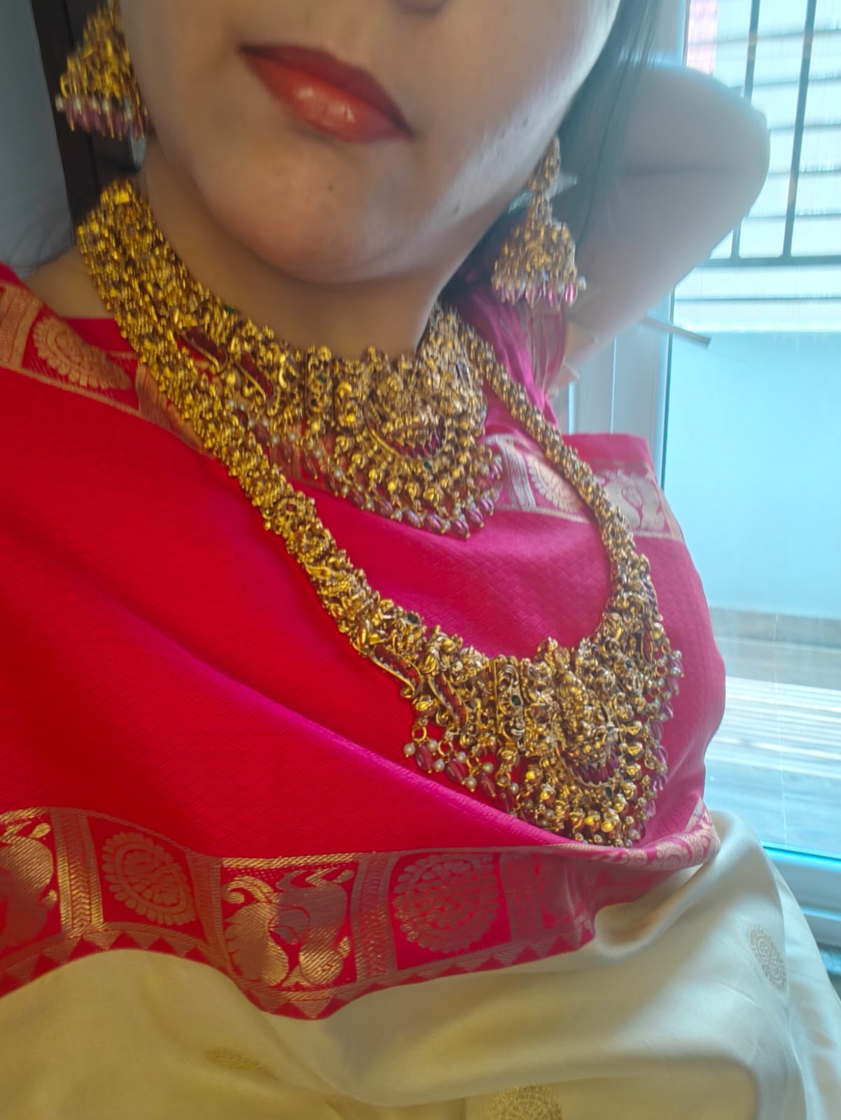 Bridal Pink & Pearl beads Necklace Haram Set