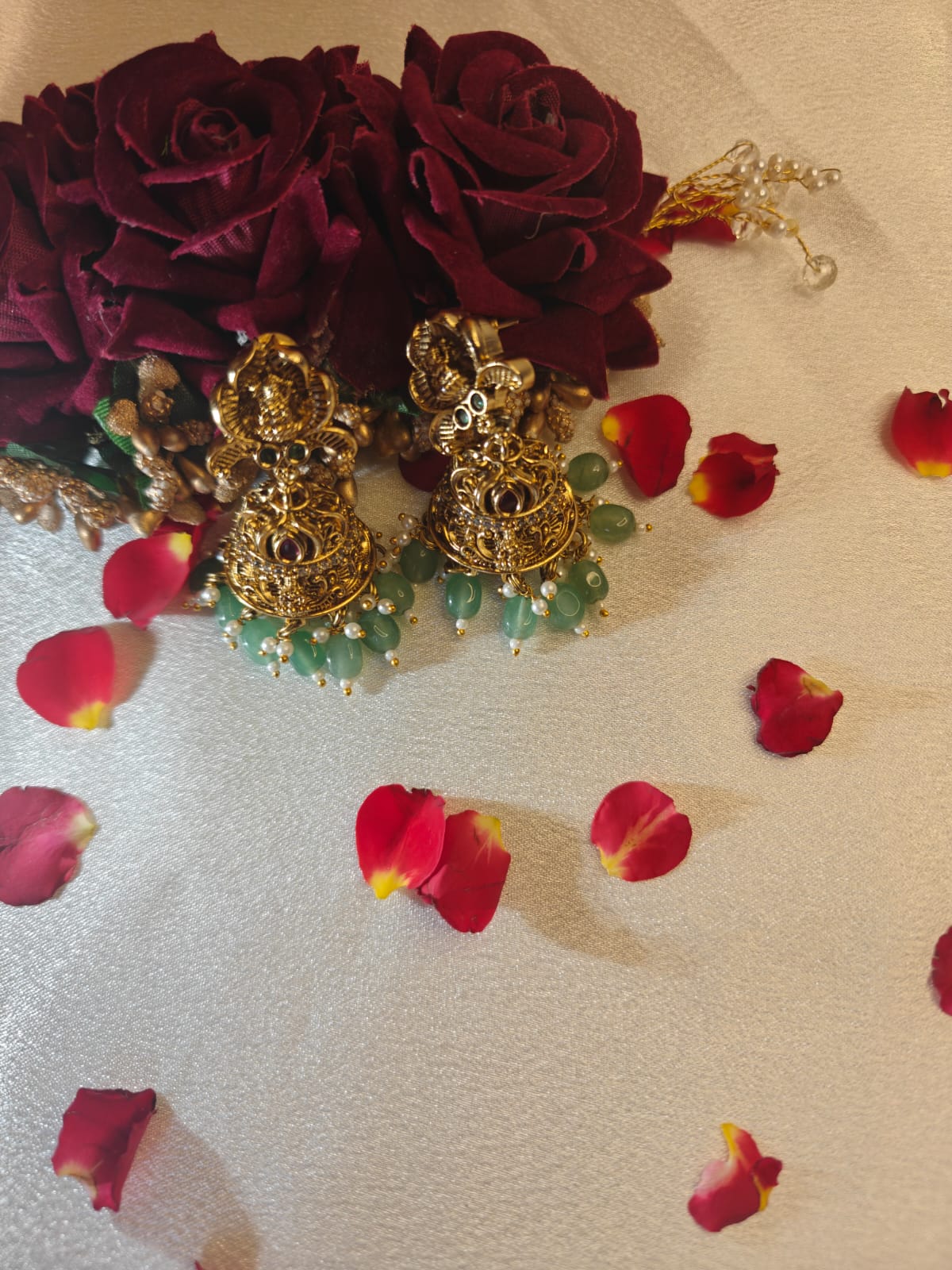 Gold Earrings with Green beads