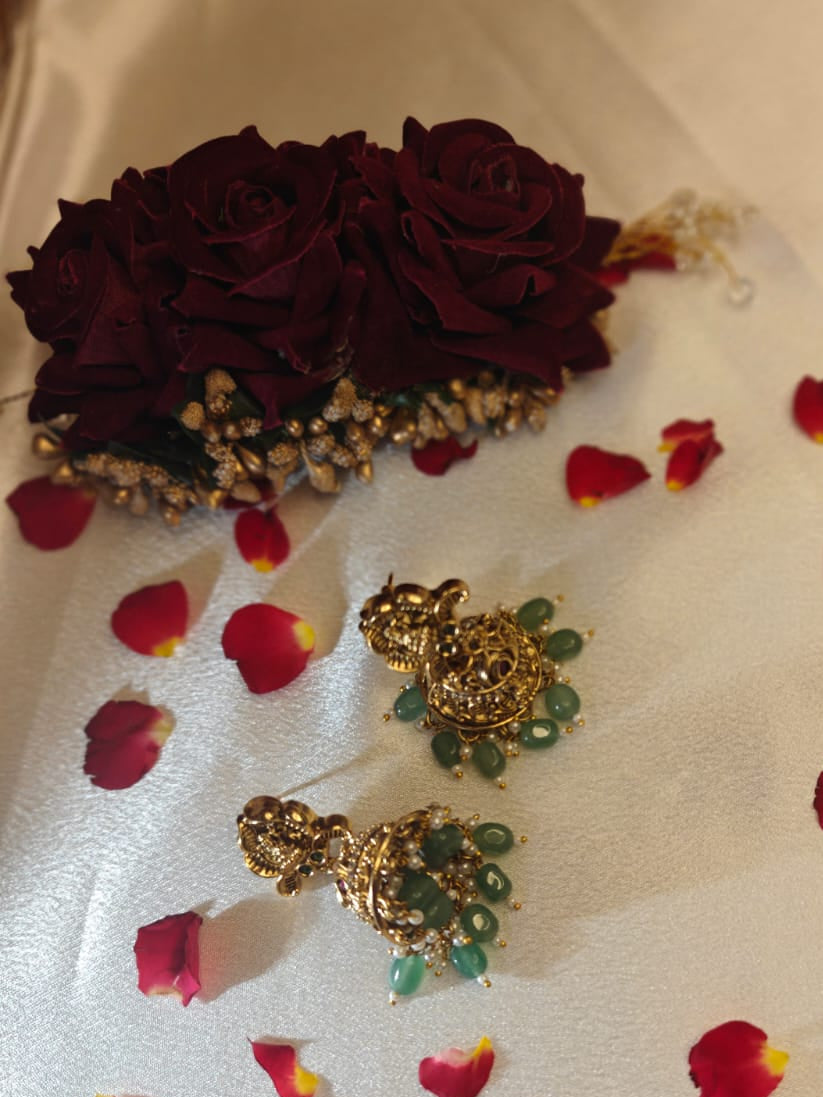 Gold Earrings with Green beads