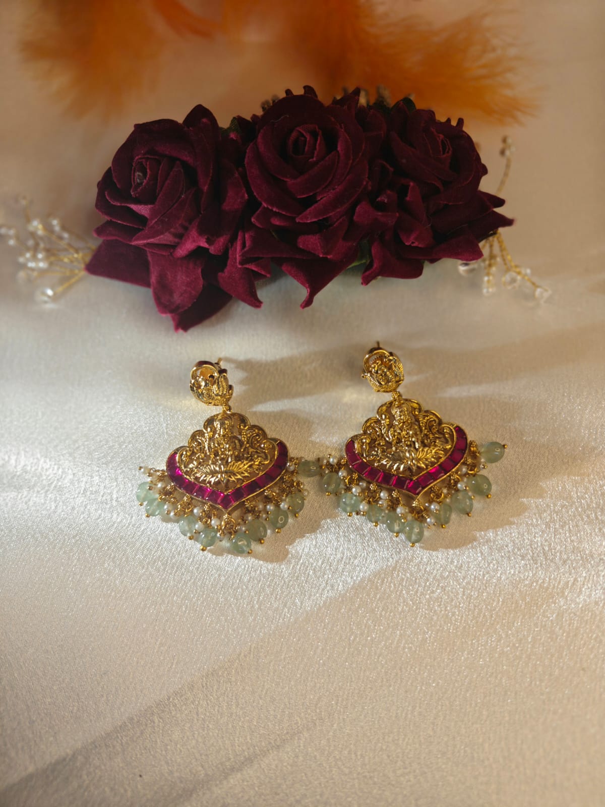 Emerald Golden Lakshmi Earrings
