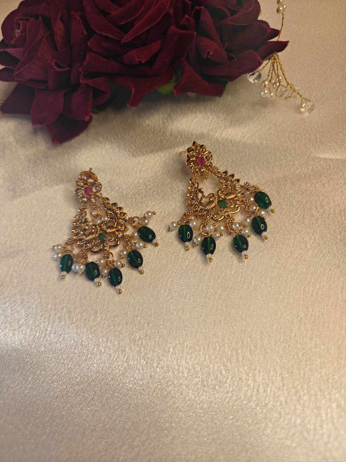 Beaded Ruby Necklace  with Earrings
