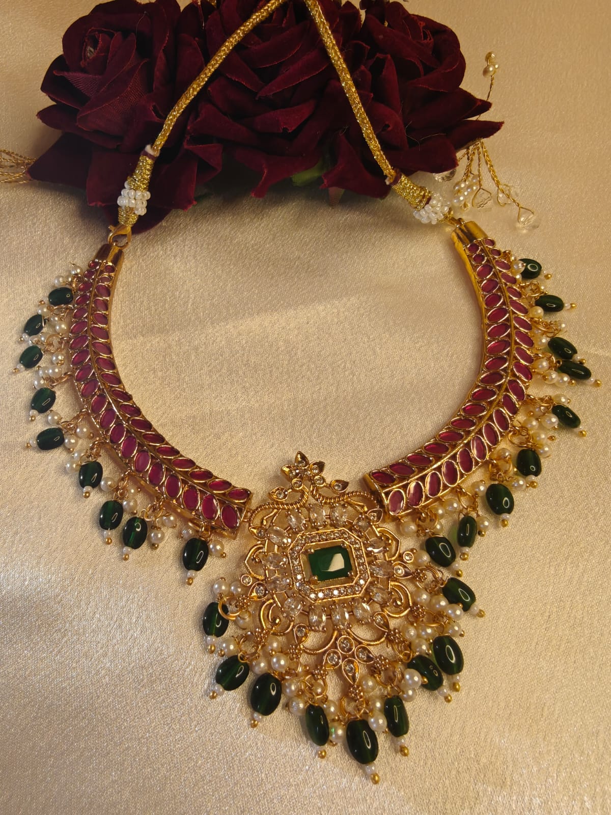 Beaded Ruby Necklace  with Earrings