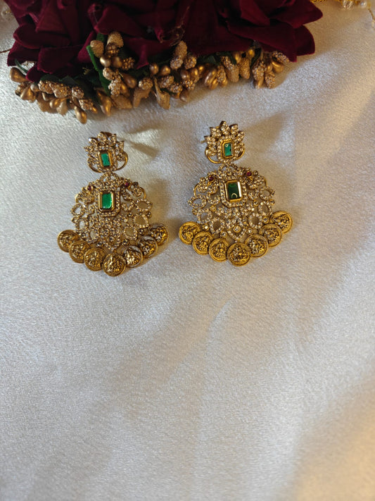 White Stone Lakshmi Coin Earrings