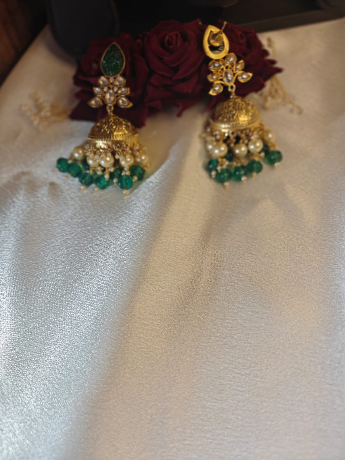 Earrings Green Beads