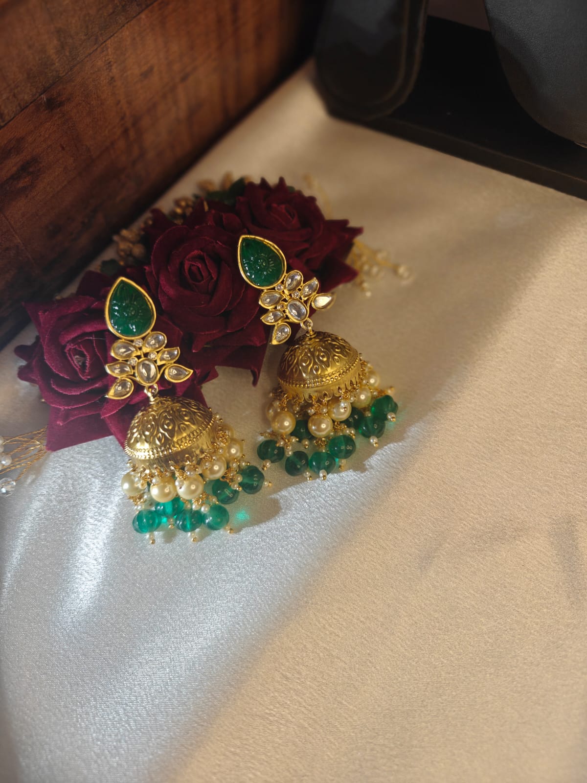Earrings Green Beads