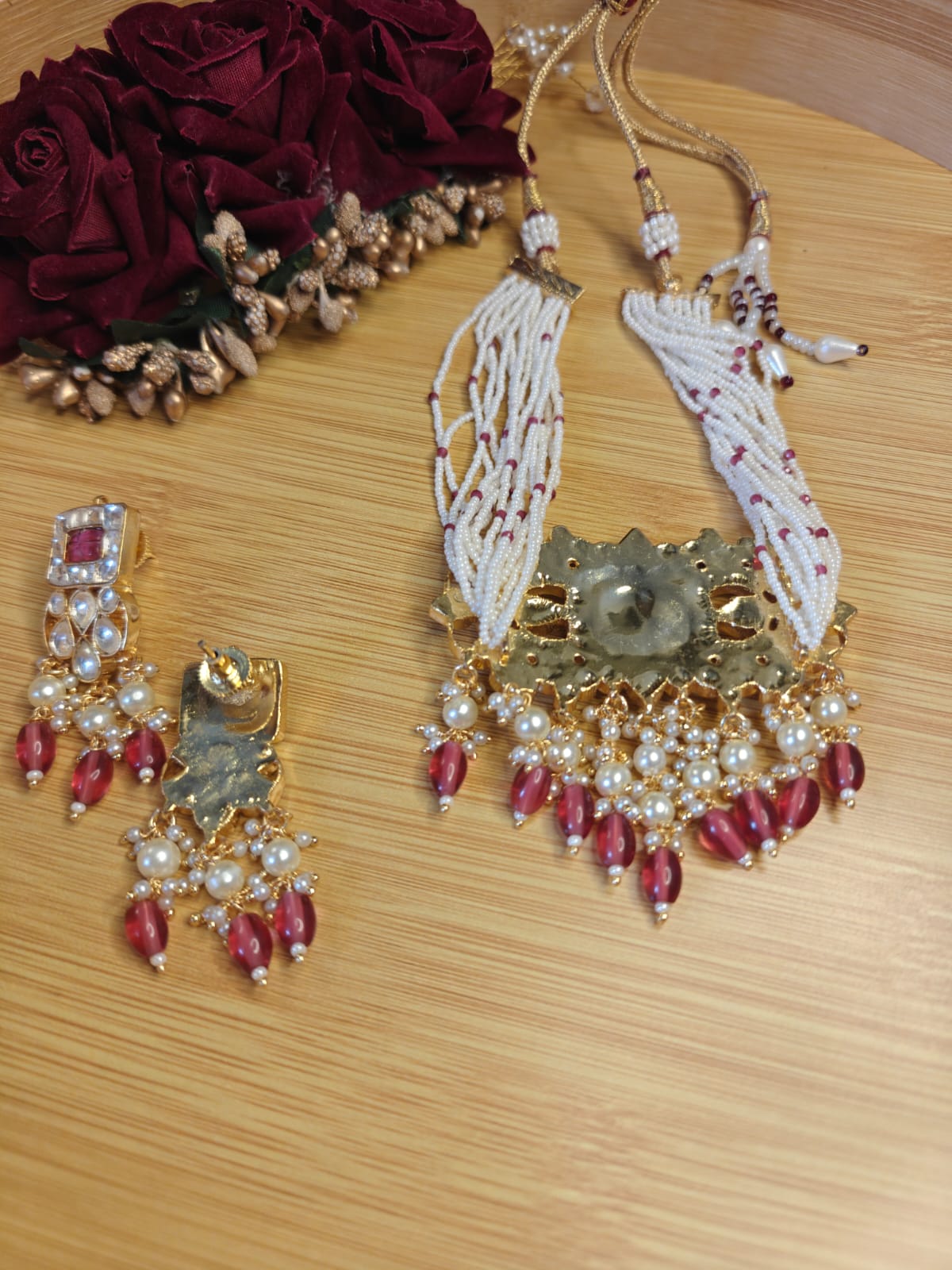 Ruby Pearl Choker Necklace Set