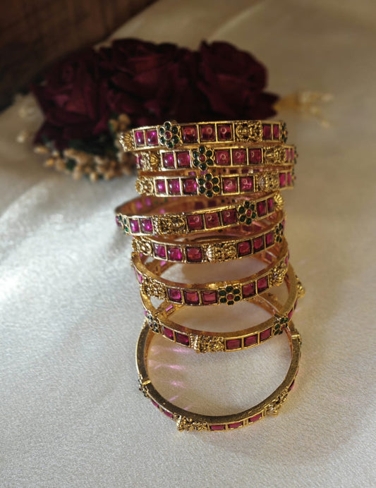 Ruby Bangles with Lakshmi Green Stone
