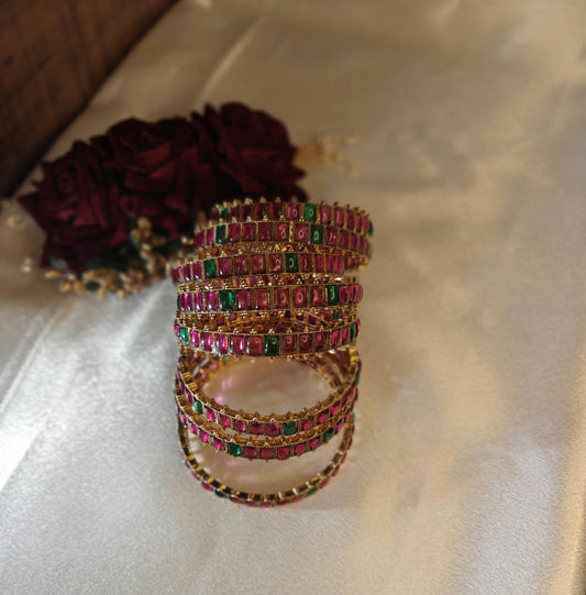 Ruby Bangles with Square Green Stone