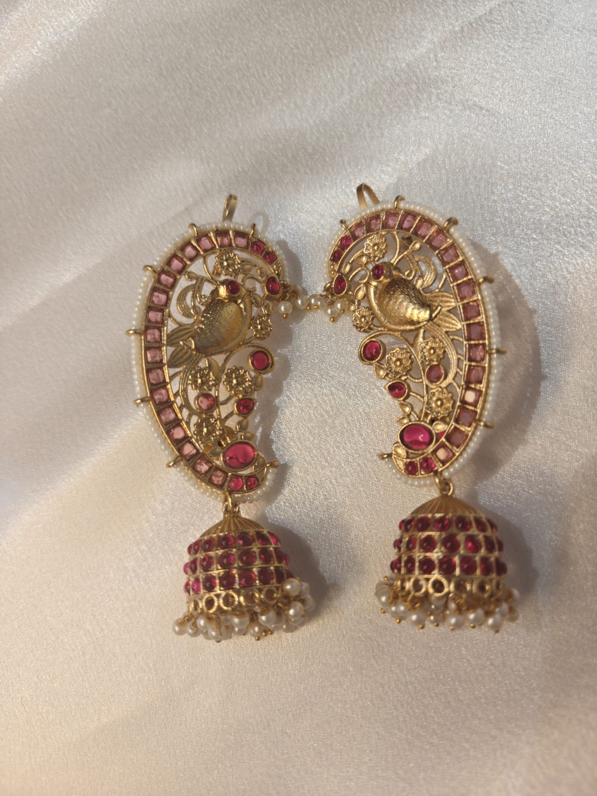 Kundan Ear Cuff Ruby Jhumka Earrings