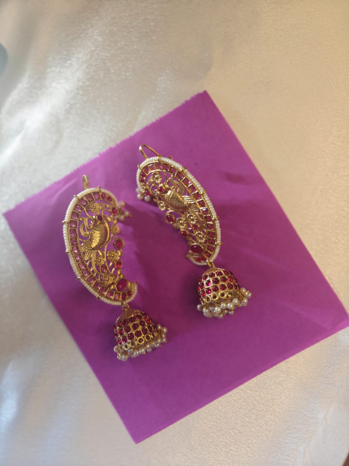 Kundan Ear Cuff Ruby Jhumka Earrings