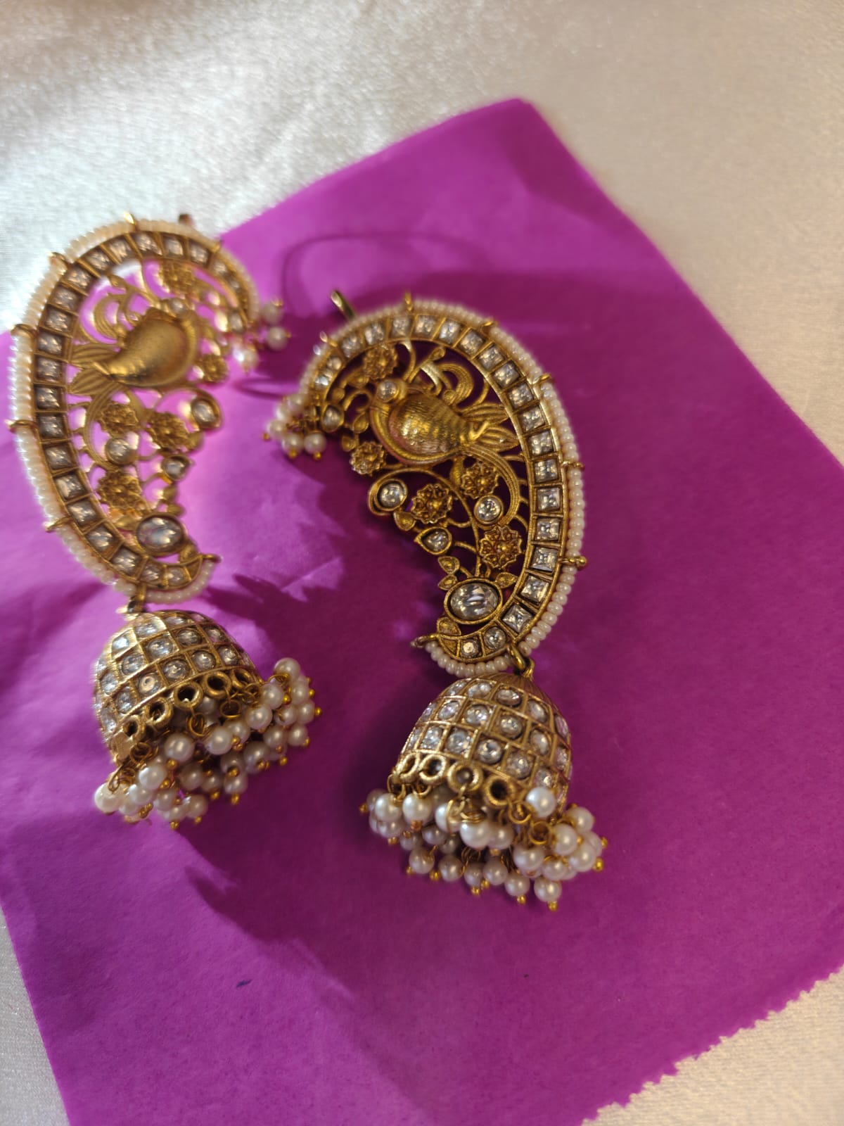 Kundan Ear Cuff Ruby Jhumka Earrings