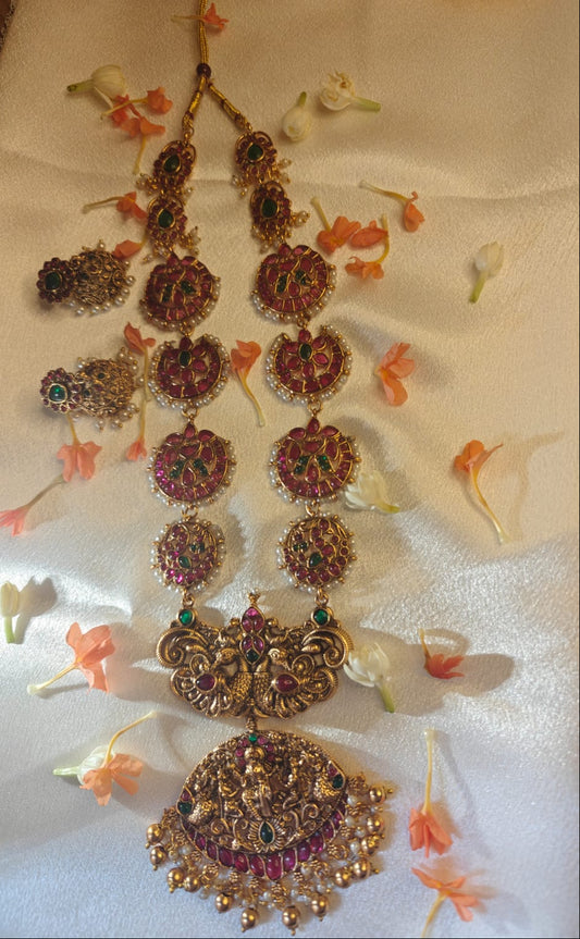Red long lakshmi haram with earrings