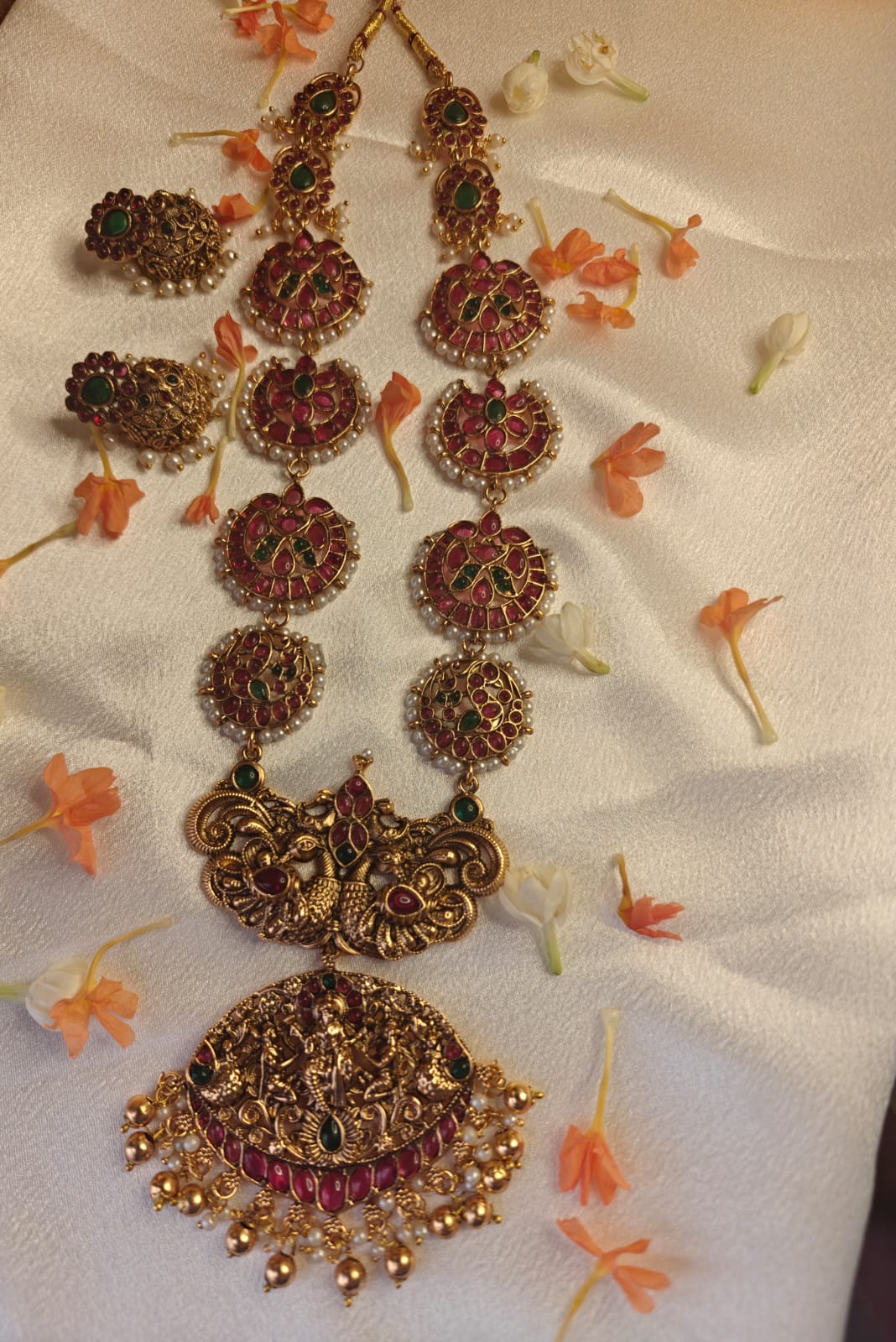 Red long lakshmi haram with earrings