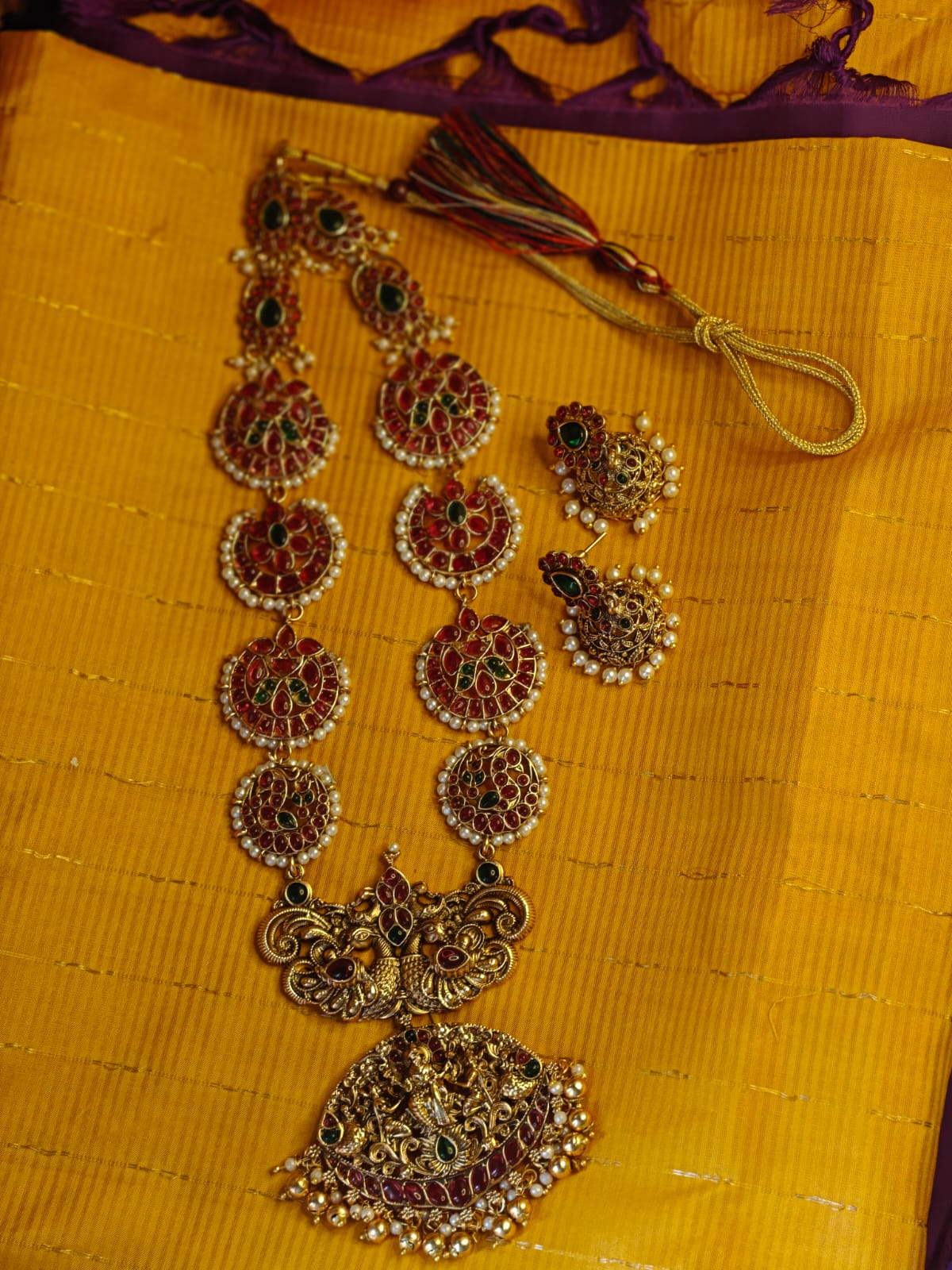 Red long lakshmi haram with earrings