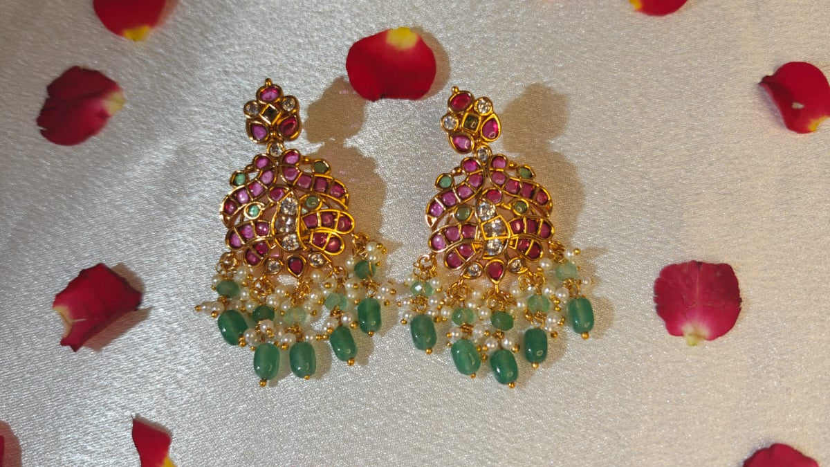 Ruby Peacock Green beads Earrings