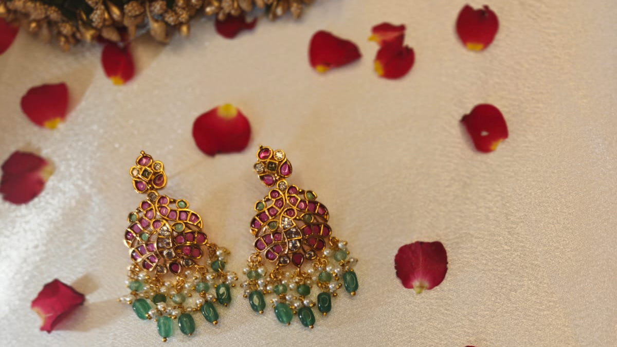 Ruby Peacock Green beads Earrings