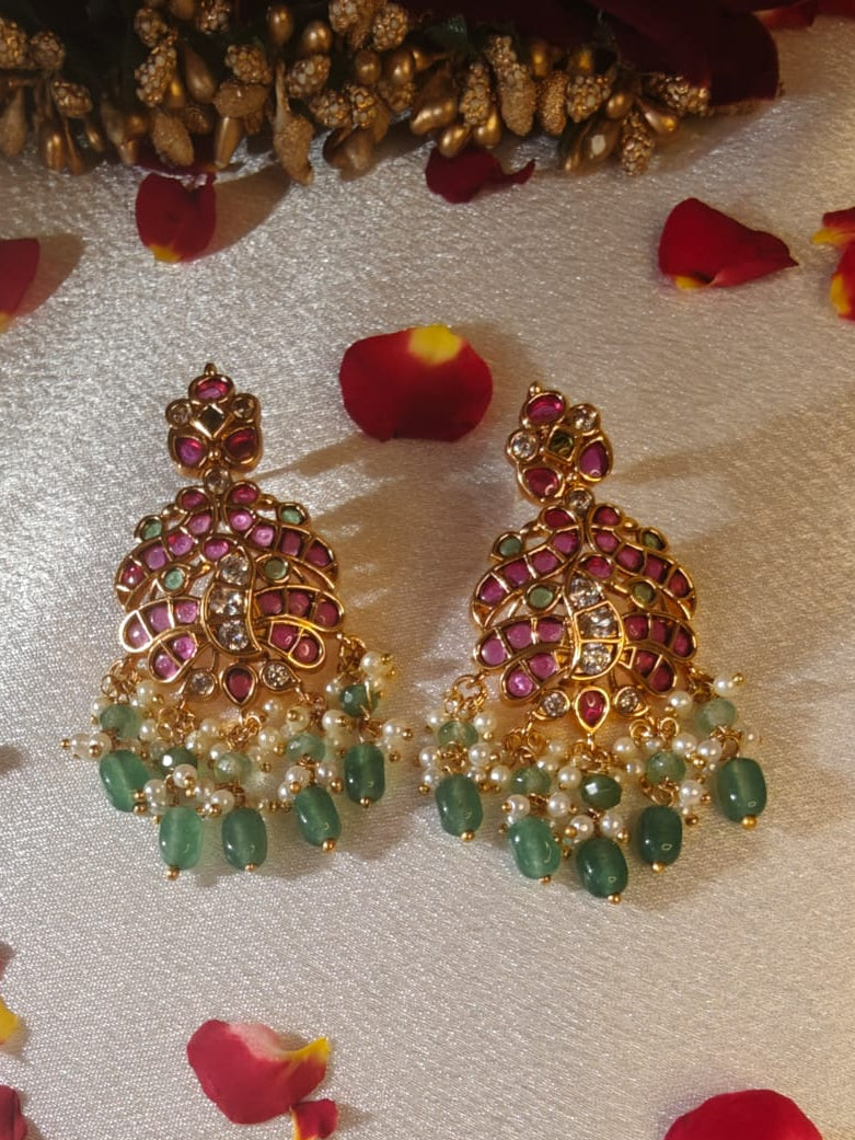 Ruby Peacock Green beads Earrings